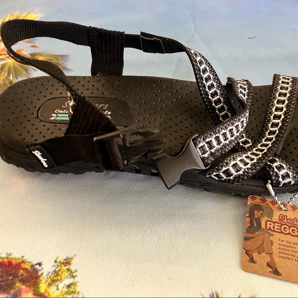 NIB Skechers Reggae “Kooky” Sandals Black Gray White, Size 10, Brand New w/ Tags - Picture 5 of 9